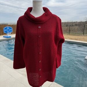 Multiples Deep Red Cowl Neck Sweater Size XL